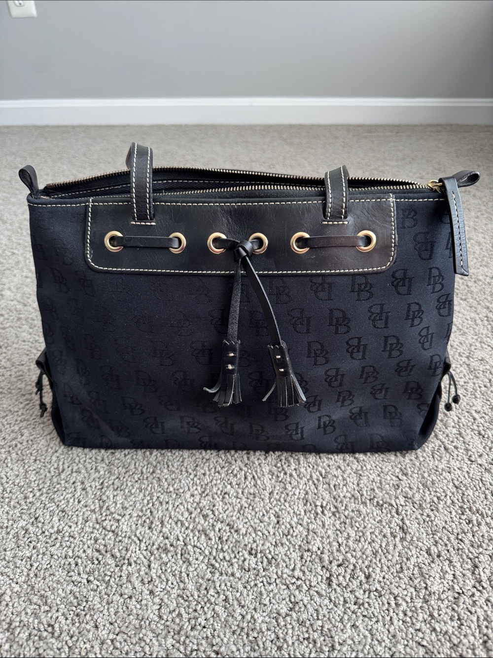 Dooney & Bourke Black Logo Jacquard Medium Handbag